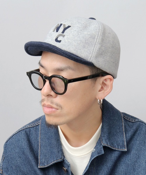 Basiquenti キャップ 帽子 バイカラー メルトン ショートバイザー