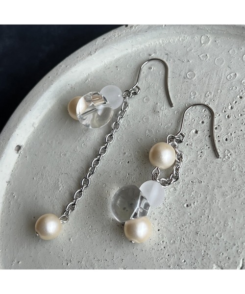 TONE（トネ） ピアス 「-lensa-」パール×クリアのアシメピアス(MA 