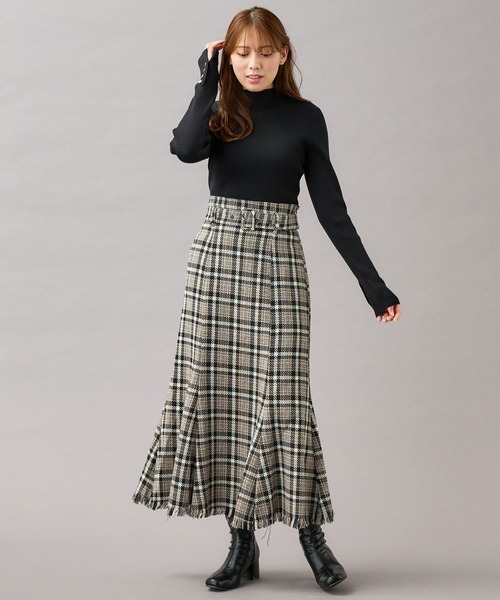 INGNI（イング） スカート 共ベルト付チェック柄フリンジマーメイド