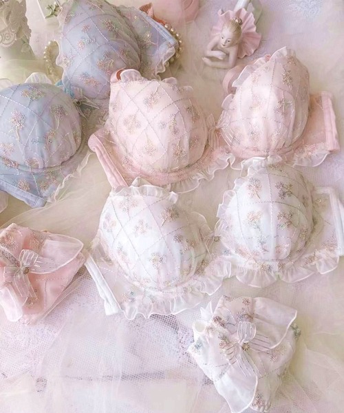 Lace Ladies ブラジャー ショーツセット シフォンフリルブーケ