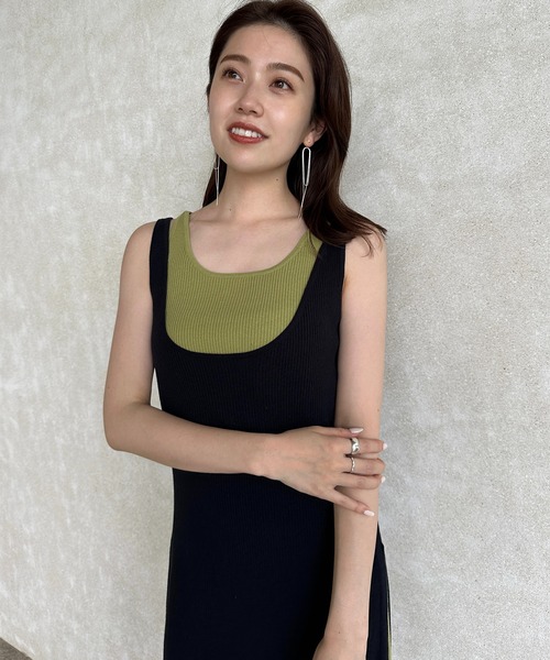 anuans ワンピース レイヤードバイカラーニットワンピース レディース  