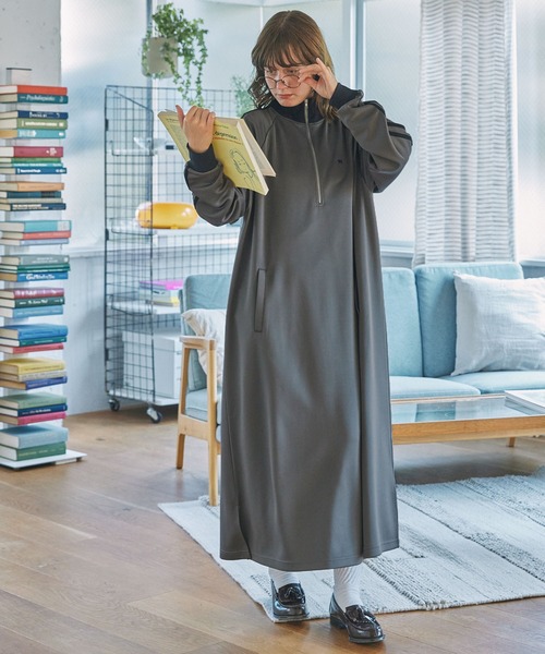 ワンピース ナンバリング刺繍 ハーフジップ サイドライン トラック  