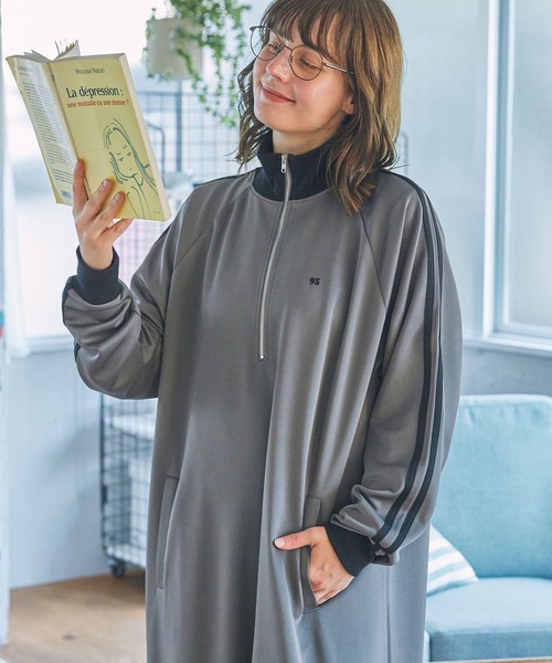 ワンピース ナンバリング刺繍 ハーフジップ サイドライン トラック