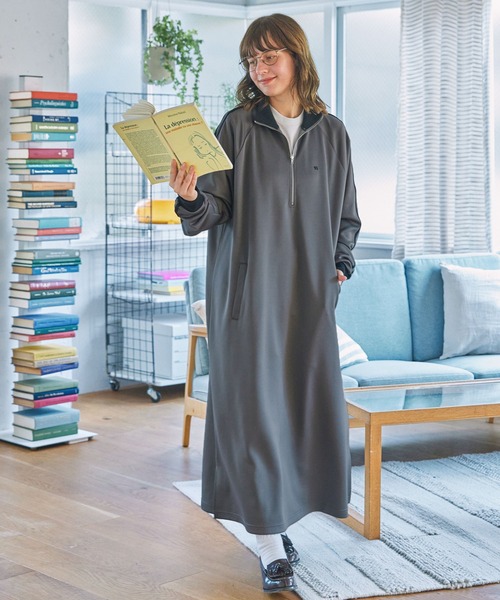 ワンピース ナンバリング刺繍 ハーフジップ サイドライン トラック