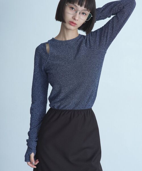 CODE A/cut−out lame top/長袖カットソー/FREE/ナイロン/ブラック/R99-19036 CODE A tシャツ cut−out lame top レディース : ZOZOTOWN Yahoo