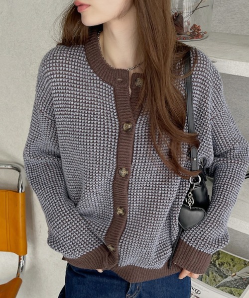 Ada. カーディガン ワッフル編み 配色 ニット レディース : ZOZOTOWN