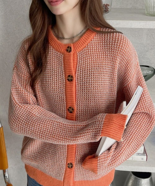 Ada. カーディガン ワッフル編み 配色 ニット レディース : ZOZOTOWN