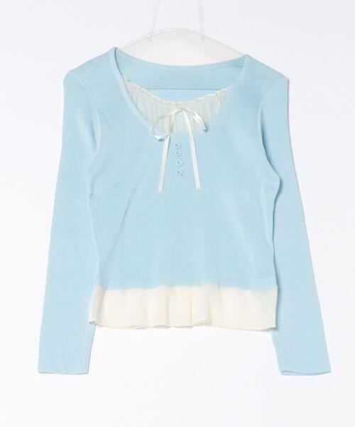 tシャツ リボンドッキングカットトップス レディース one way tシャツ 袖リボンドッキングテレコカットソー