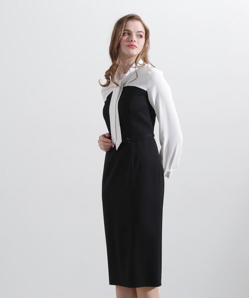 新品未使用タグ付きPINKY&DIANNE グレー 長袖 ひざ丈ワンピース38 新品未使用タグ付きPINKY&DIANNE グレー 長袖 ひざ丈ワンピース38