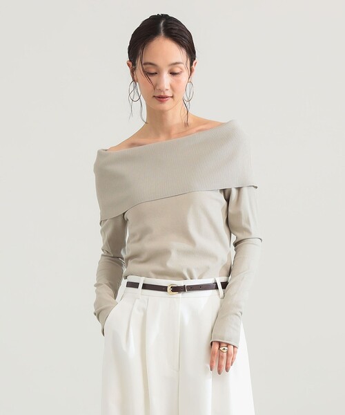 BEAMS　オフショルダー　ベージュニット　長袖 Demi-Luxe BEAMS（デミルクス ビームス） ニット セーター 「ビームス