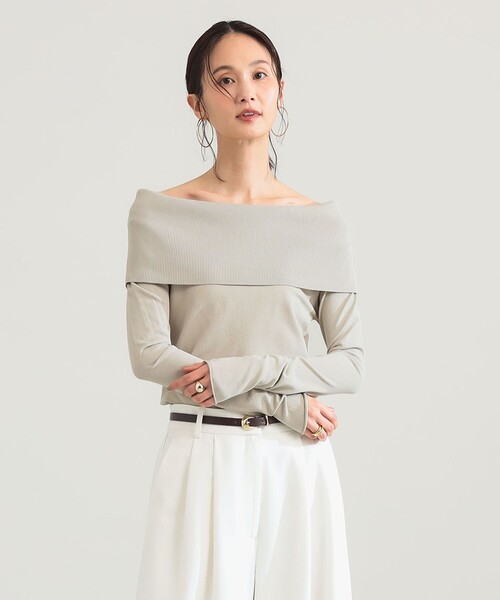 BEAMS　オフショルダー　ベージュニット　長袖 Demi-Luxe BEAMS（デミルクス ビームス） ニット セーター 「ビームス
