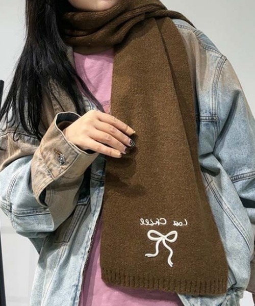 マフラー ストール リボン刺繍ニットマフラー レディース : ZOZOTOWN