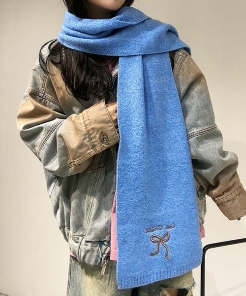 マフラー ストール リボン刺繍ニットマフラー レディース : ZOZOTOWN