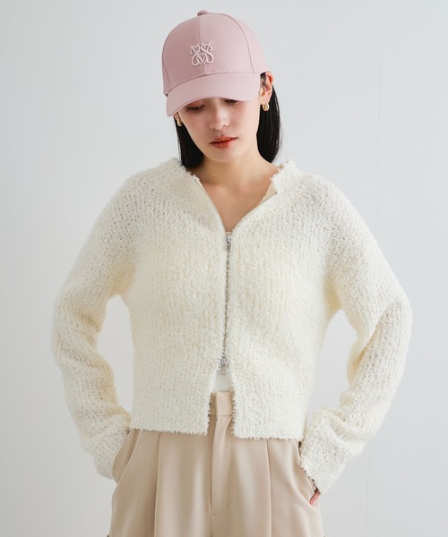 VIS（ビス） カーディガン リボンヤーンジップリブネックカーディガン