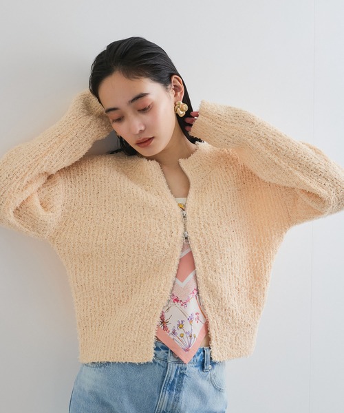 24モデル完売品✨ Rene カーディガン ジップアップ ピークス パール 34 ルネ 6842960 ジップアップカーディガン 36 ピンク パール