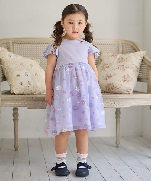 ANY ワンピース 刺繍チュールワンピース キッズ 子供服 女の子