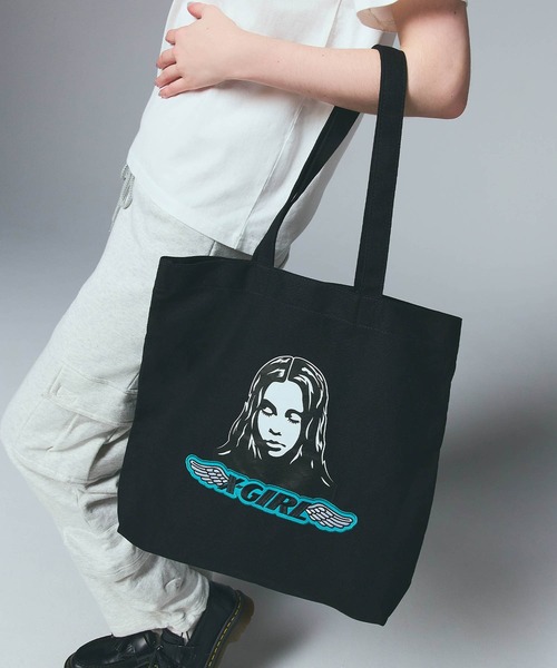 早い者勝ち X-girl ANGEL FACE PATCH TOTE BAG アクセントに◎ X-girl トートバッグ ANGEL FACE PATCH TOTE BAG レディース