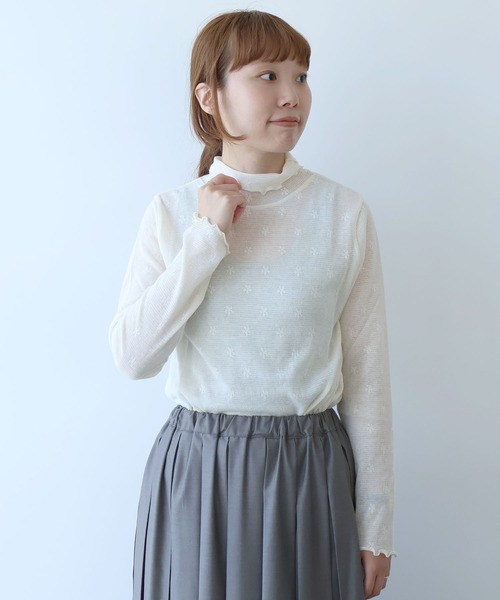 tシャツ 強撚針抜ジャカード ハイネック長袖プルオーバー レディース AMBIDEX Store △強撚針抜ジャカード ハイネック長袖プル