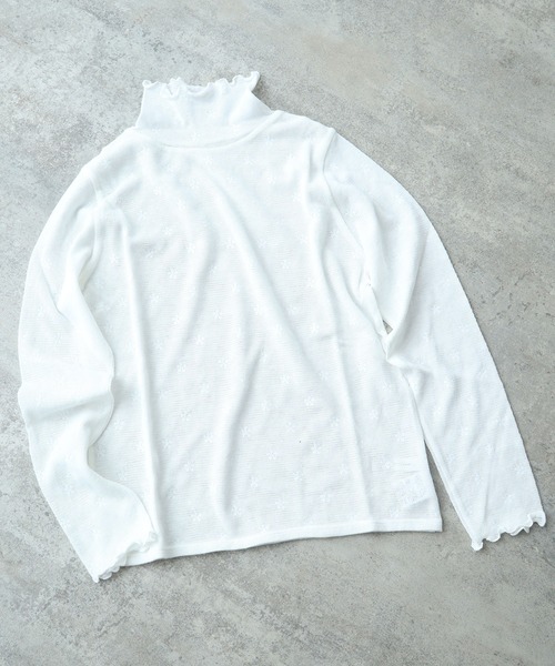 bulle de savon tシャツ hana×mesh ジャガード ハイネック長袖