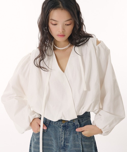 ブラウス シャツ v neck balloon blouse / Vネックバルーンブラウス レディース