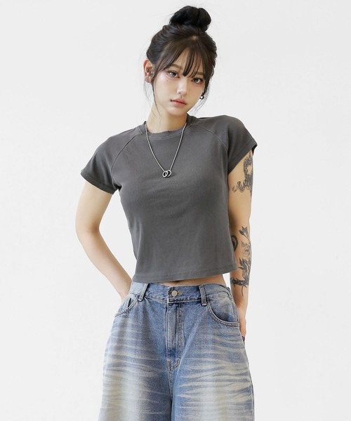 tシャツ ヴィンテージピグメントTシャツ 半袖ラグランクロップT レディース