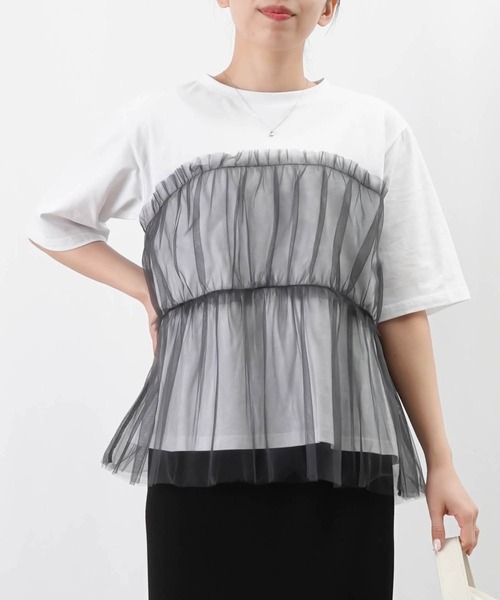 tシャツ LC/LLL 配色チュール切替プルオーバー レディース LADY LUCK LUCA tシャツ LC/LLL 配色チュール切替プルオーバー