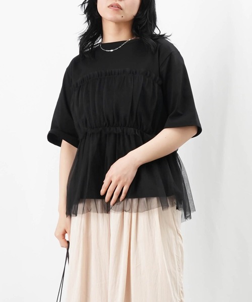 tシャツ LC/LLL 配色チュール切替プルオーバー レディース LADY LUCK LUCA tシャツ LC/LLL 配色チュール切替プルオーバー