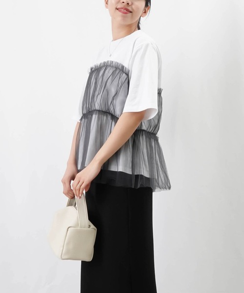 LADY LUCK LUCA tシャツ LC/LLL 配色チュール切替プルオーバー