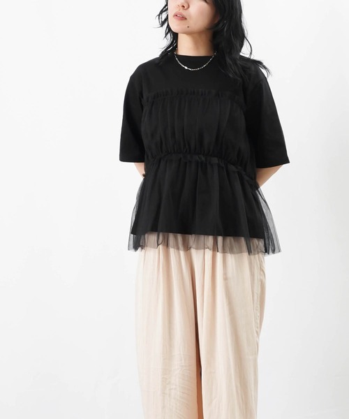 tシャツ LC/LLL 配色チュール切替プルオーバー レディース LADY LUCK LUCA tシャツ LC/LLL 配色チュール切替プルオーバー