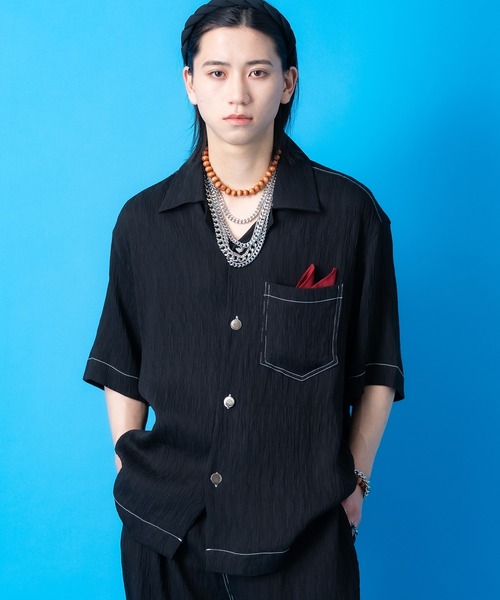 シャツ a.p.o.v. ホワイトステッチデザインテンセル楊柳オーバーサイズ