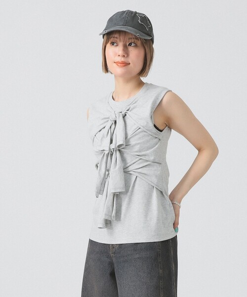 【新品】Ray BEAMS フロントリボン ノースリーブトップスグレー Ray BEAMS（レイ ビームス） tシャツ フロント リボン ノースリーブ