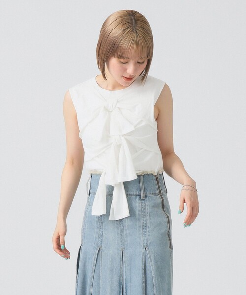 【新品】Ray BEAMS フロントリボン ノースリーブトップスグレー Ray BEAMS（レイ ビームス） tシャツ フロント リボン ノースリーブ