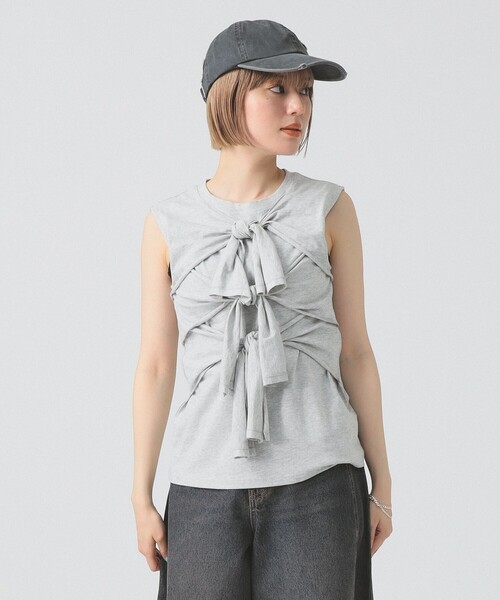【新品】Ray BEAMS フロントリボン ノースリーブトップスグレー Ray BEAMS（レイ ビームス） tシャツ フロント リボン ノースリーブ