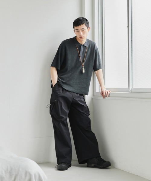 【soerte】ミリタリーカーゴパンツ　ブラック soerte カーゴパンツ M47 Wide straight military pants