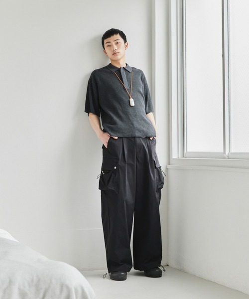 SOCCE ブラック カーゴパンツ S マルチギミックドレープサイドジップスリットカーゴパンツ