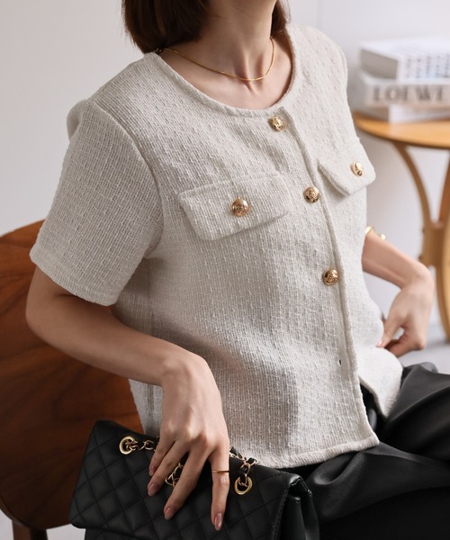 未使用品✨タグあり Rene バルーンスリーブ ツイード サマージャケット 半袖 未使用品✨タグあり Rene バルーンスリーブ ツイード サマー