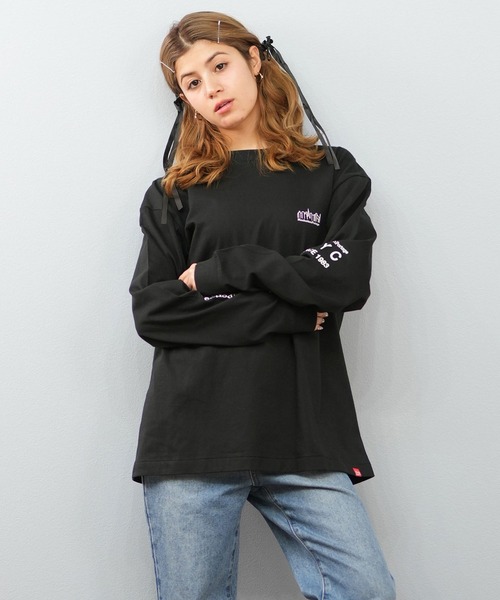 「Manhattan Portage」 長袖カットソー X-LARGE ブラック×ホワイト レディース