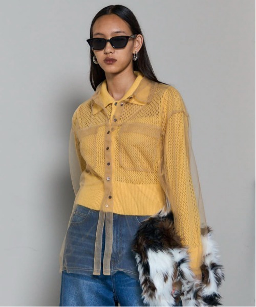 美品☆MAISON SPECIAL チュールシャツレ×ニットカーディガン MAISON SPECIAL（メゾンスペシャル） カーディガン Tulle Shirt