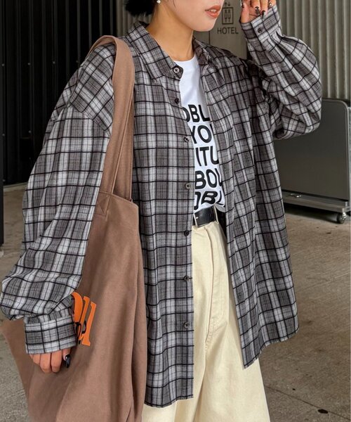 ブラウス シャツ 「UNISEX」モール混長袖チェックシャツ レディース メンズ