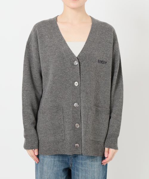 Spick&Span Vネックグレーカーディガン Spick＆Span（スピック アンド スパン） カーディガン ロゴジャガードV