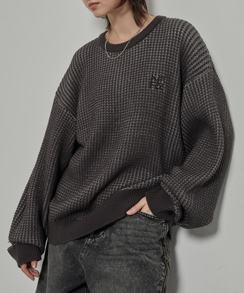 セーター ニット 「Alfred Alex」ワンポイントロゴ刺繍オーバーサイズ