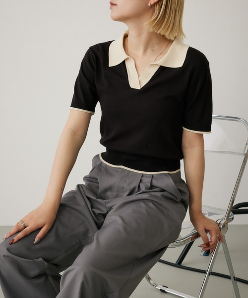 「MIEL CRISHUNANT」 半袖ニット FREE ライトブルー レディース_画像3