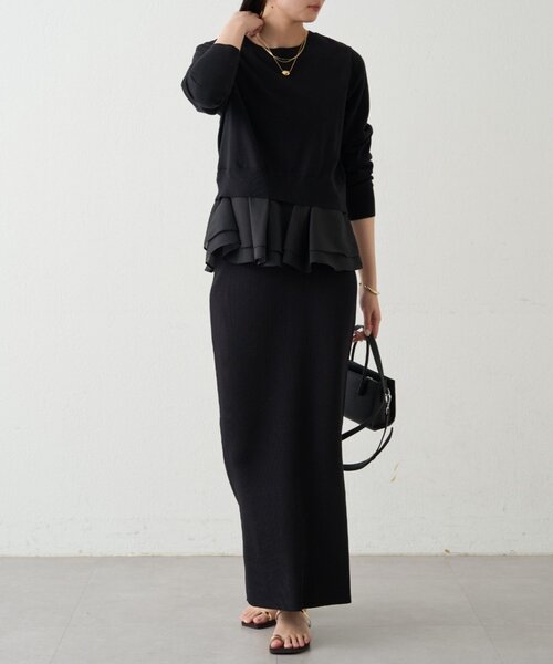 LOUNGEDRESS ペプラムニットカーデ ブラック Loungedress（ラウンジドレス） カーディガン ペプラムニットカーデ