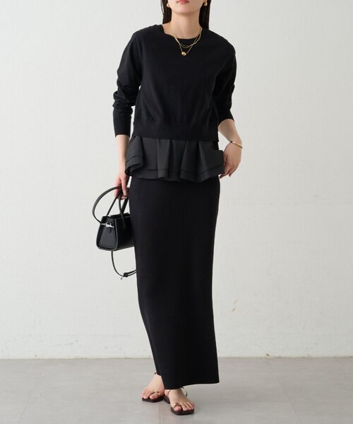 LOUNGEDRESS ペプラムニットカーデ ブラック Loungedress（ラウンジドレス） カーディガン ペプラムニットカーデ