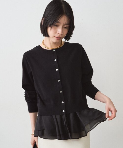 LOUNGEDRESS ペプラムニットカーデ ブラック Loungedress（ラウンジドレス） カーディガン ペプラムニットカーデ