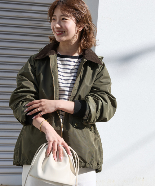 Barbour バブアー コート ショート ミリタリー レディース カーキM美品 Barbour（バブアー） コート アウター 別注「Barbour/バブアー
