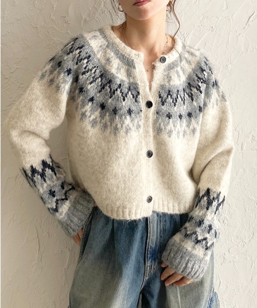 ウール ニット カーディガン レディース XL / ハンドメイド セーター ノルディック バーズアイ フラワー 求心柄 総柄 前開き 重ね着 羽織り 楽天市場】ウール ニット カーディガン レディース XL / ハンドメイド