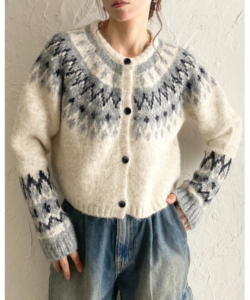 She's Closet カーディガン ノルディック柄求心ジャガードショート丈