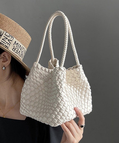 編み込みデザイン ハンドバッグ ハンドバッグ 編み込みデザインハンドバッグ×ミニバッグ付き