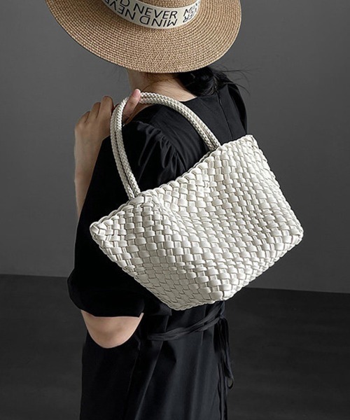 編み込みデザイン ハンドバッグ ハンドバッグ 編み込みデザインハンドバッグ×ミニバッグ付き
